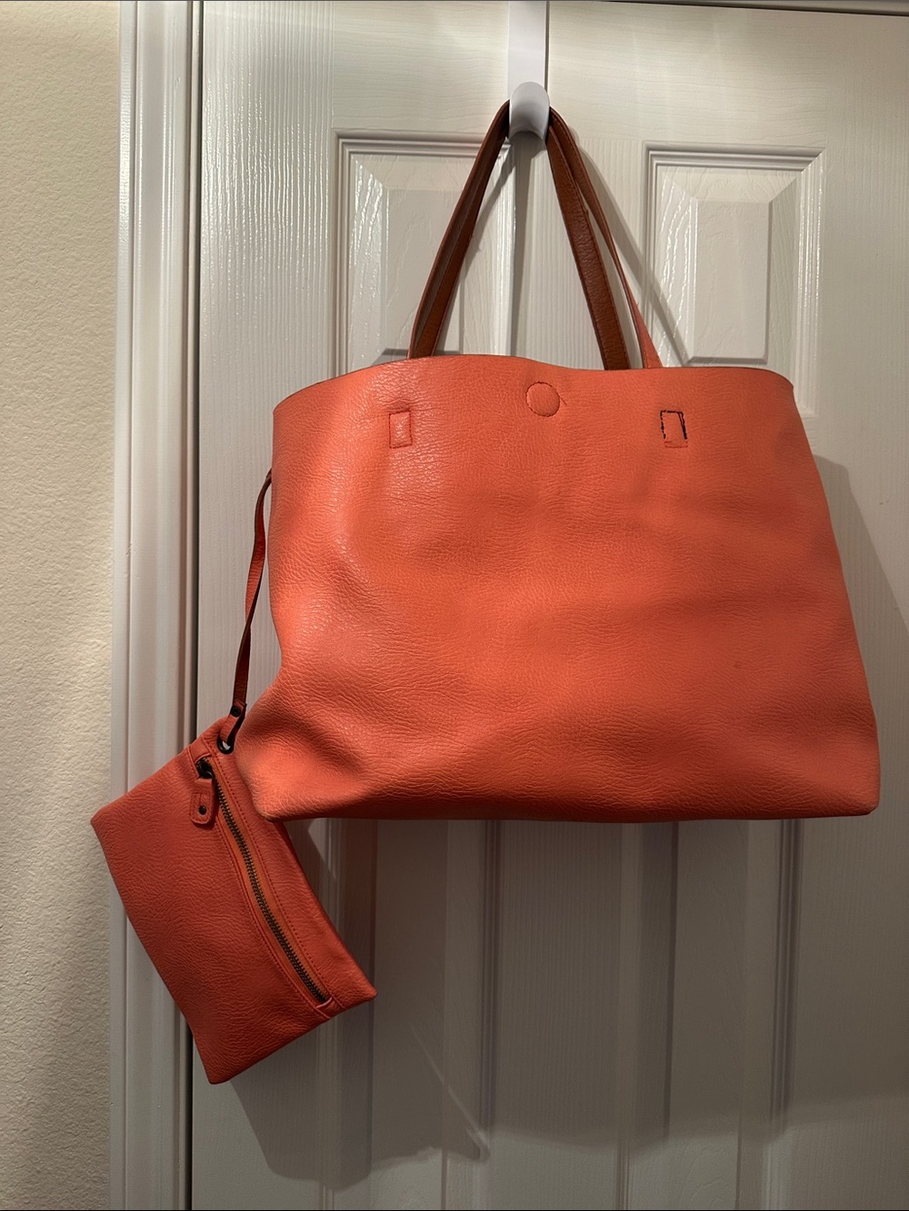 Bass Coral Orange Leather Tote with Matching Wristlet